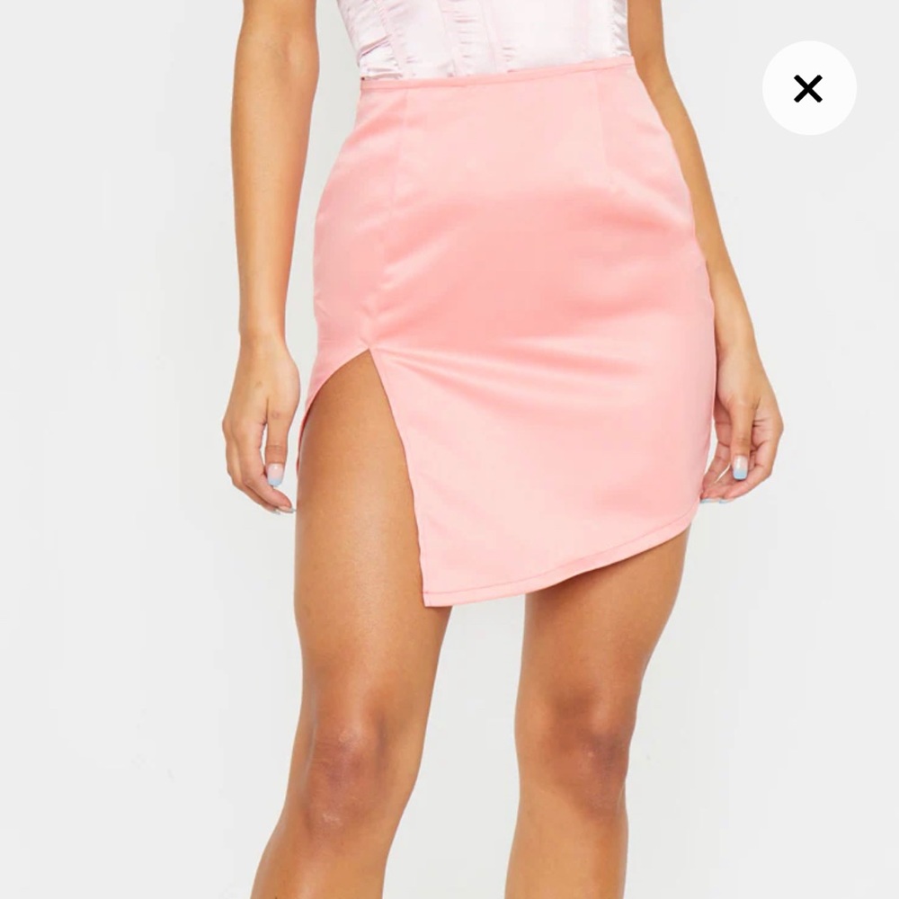 Pink Satin Mini Skirt Slit PRETTY LITTLE THING